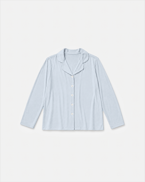 Camp Collar Pajama Shirt in Sky Blue, flat lay