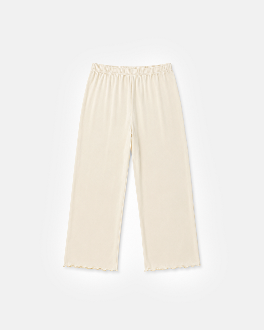 Wide Leg Lounge Pant, cream with lettuce-edge hem, flat lay