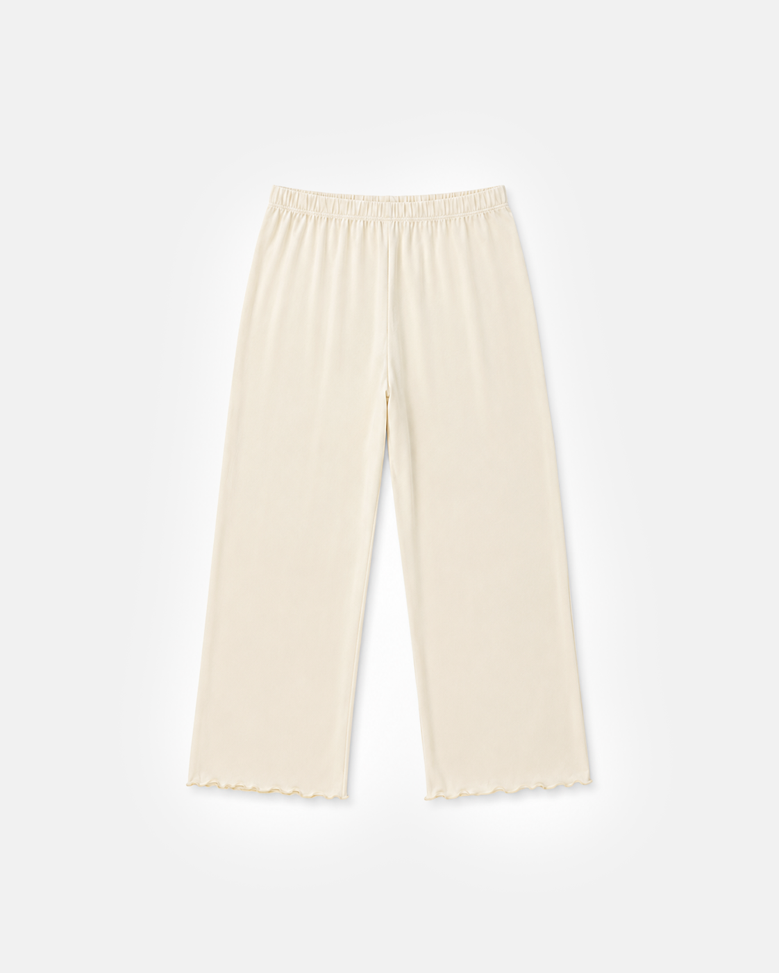 Wide Leg Lounge Pant, cream with lettuce-edge hem, flat lay