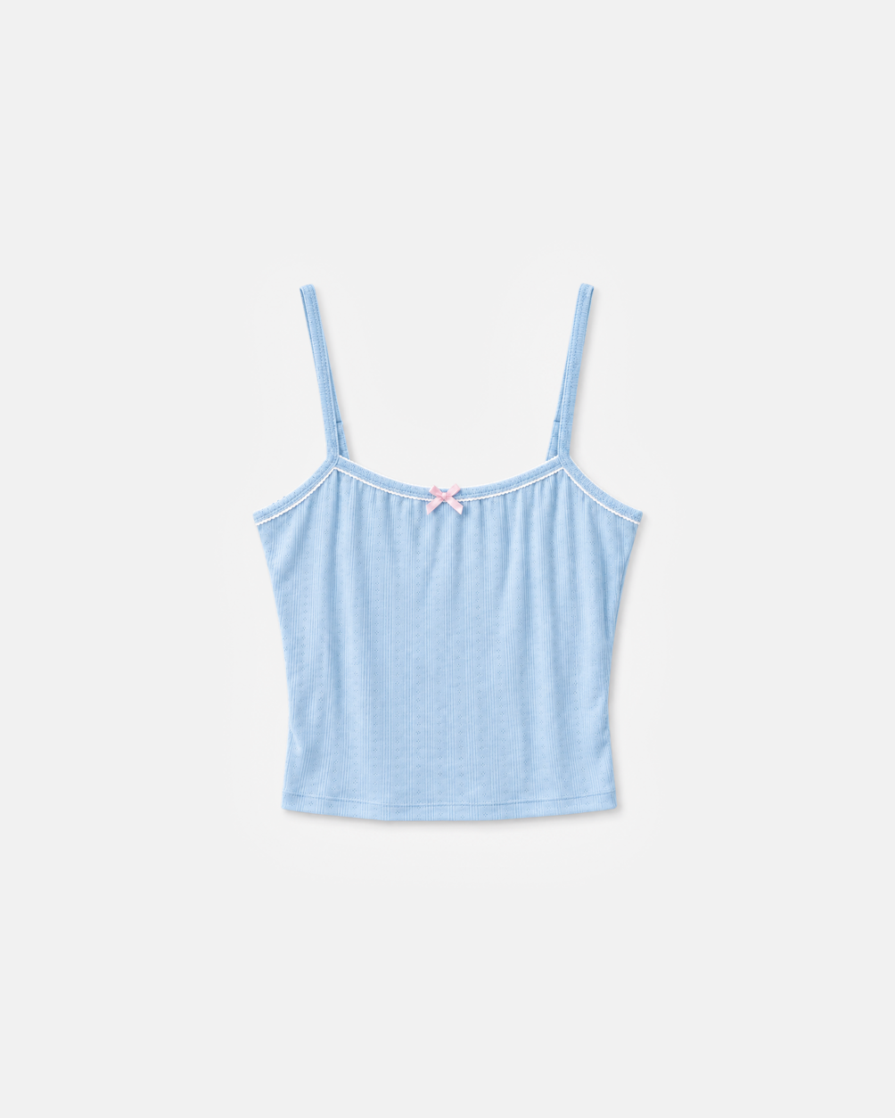 Pointelle Bow Camisole in Light Blue, flat lay