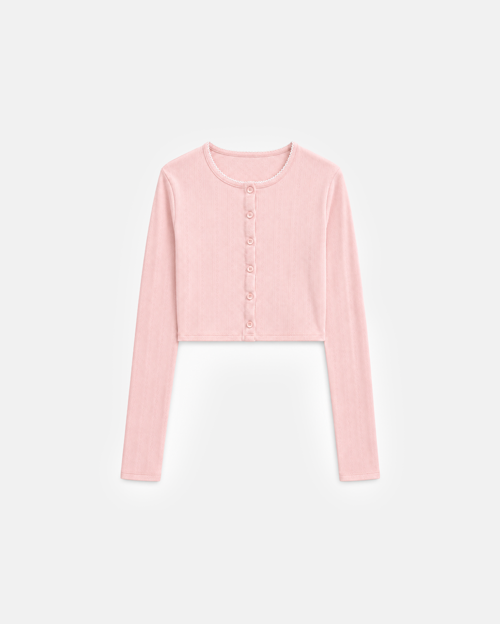 Pointelle Cropped Cardigan in Blush, flat lay