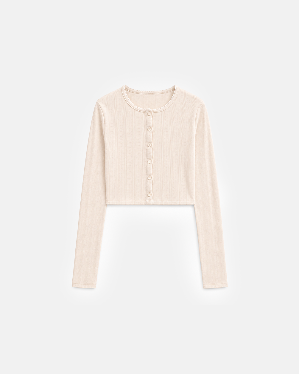 Pointelle Cropped Cardigan in Cream, flat lay
