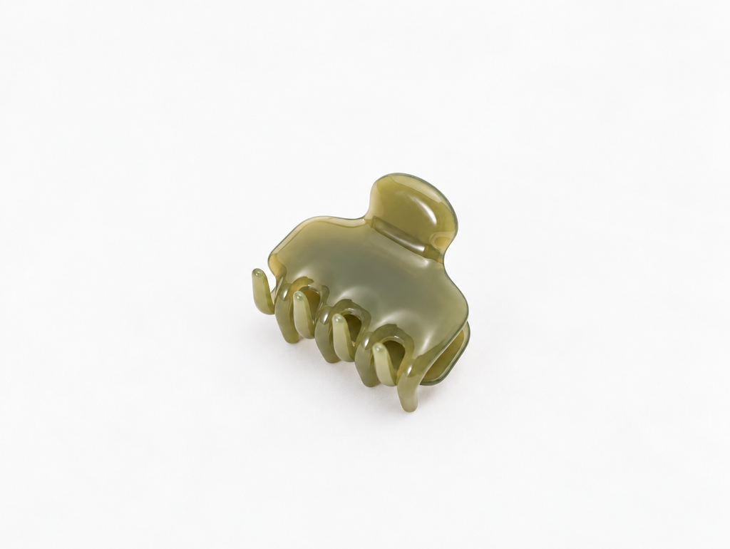 Mini Jelly Claw Clip in Olive, angled view