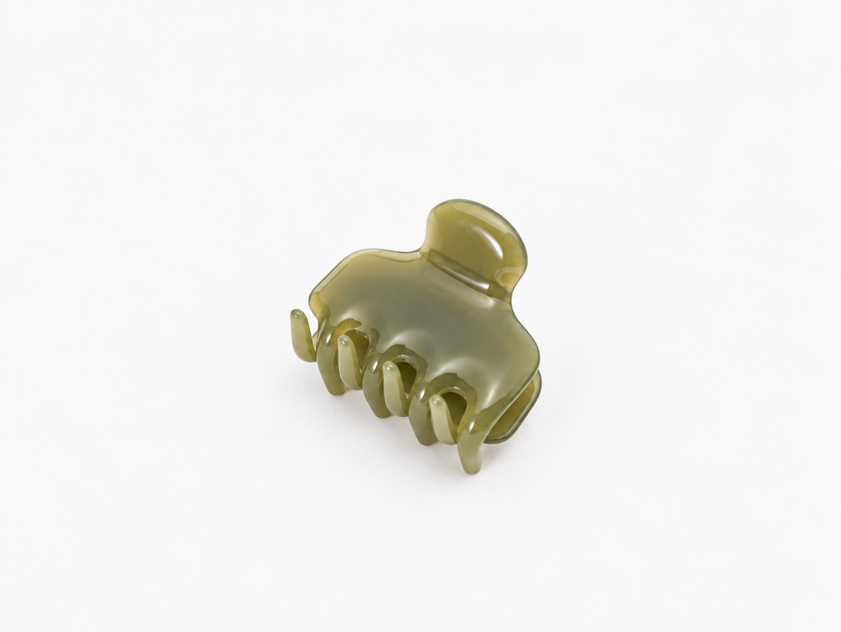 Mini Jelly Claw Clip in Olive, angled view