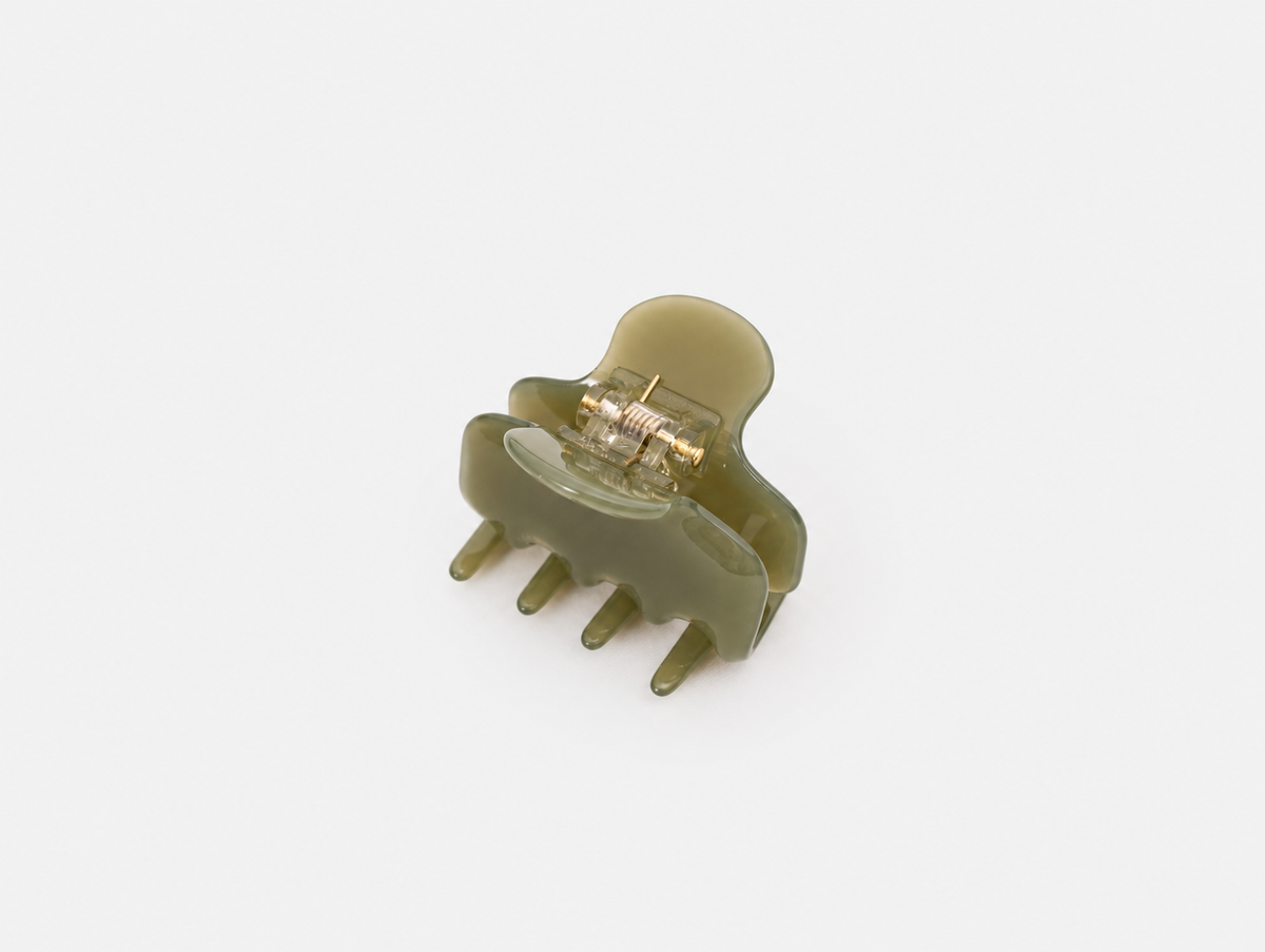 Mini Jelly Claw Clip in Olive, back with spring hinge