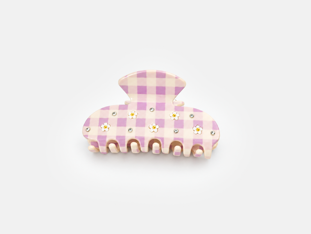 Daisy Gingham Claw Clip in Lilac Gingham, front