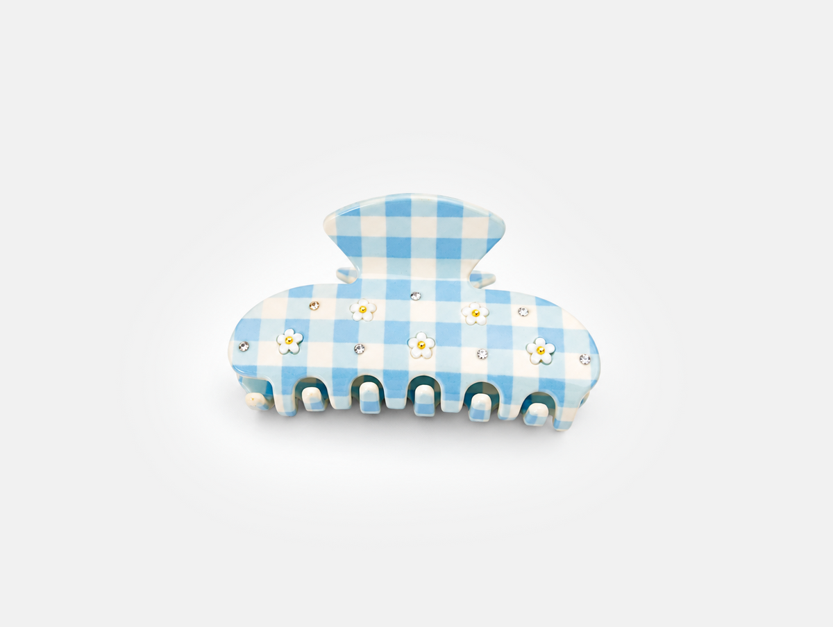 Daisy Gingham Claw Clip in Light Blue Gingham, front