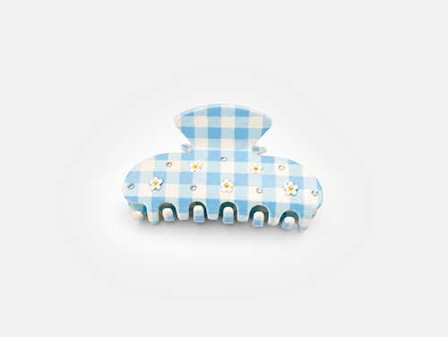Daisy Gingham Claw Clip in Light Blue Gingham, front