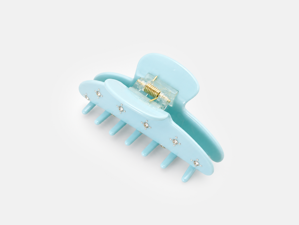 Twinkle Claw Clip in Light Blue, back with spring hinge