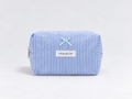 Seersucker Bow Makeup Bag in Blue Stripe, front