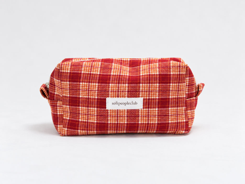 Plaid Makeup Bag in Red Plaid, front