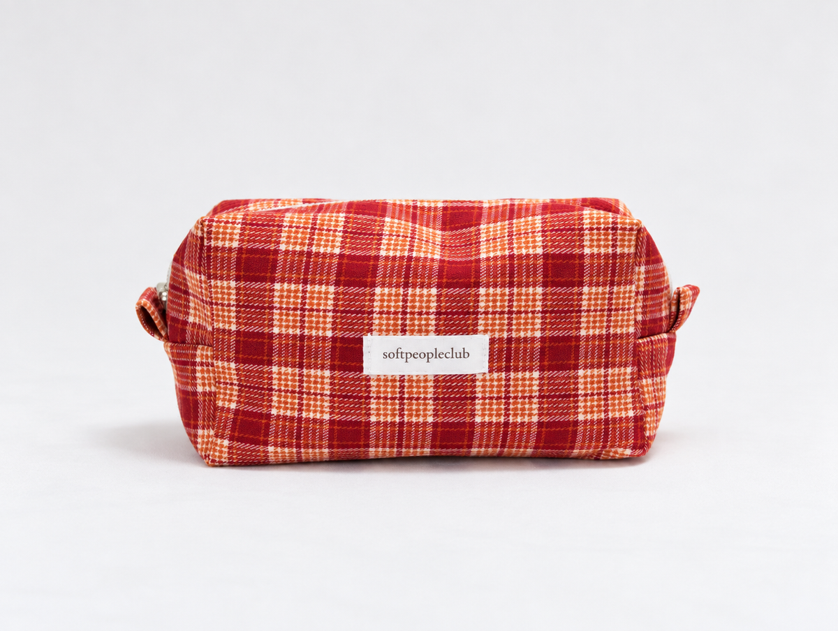 Plaid Makeup Bag in Red Plaid, front