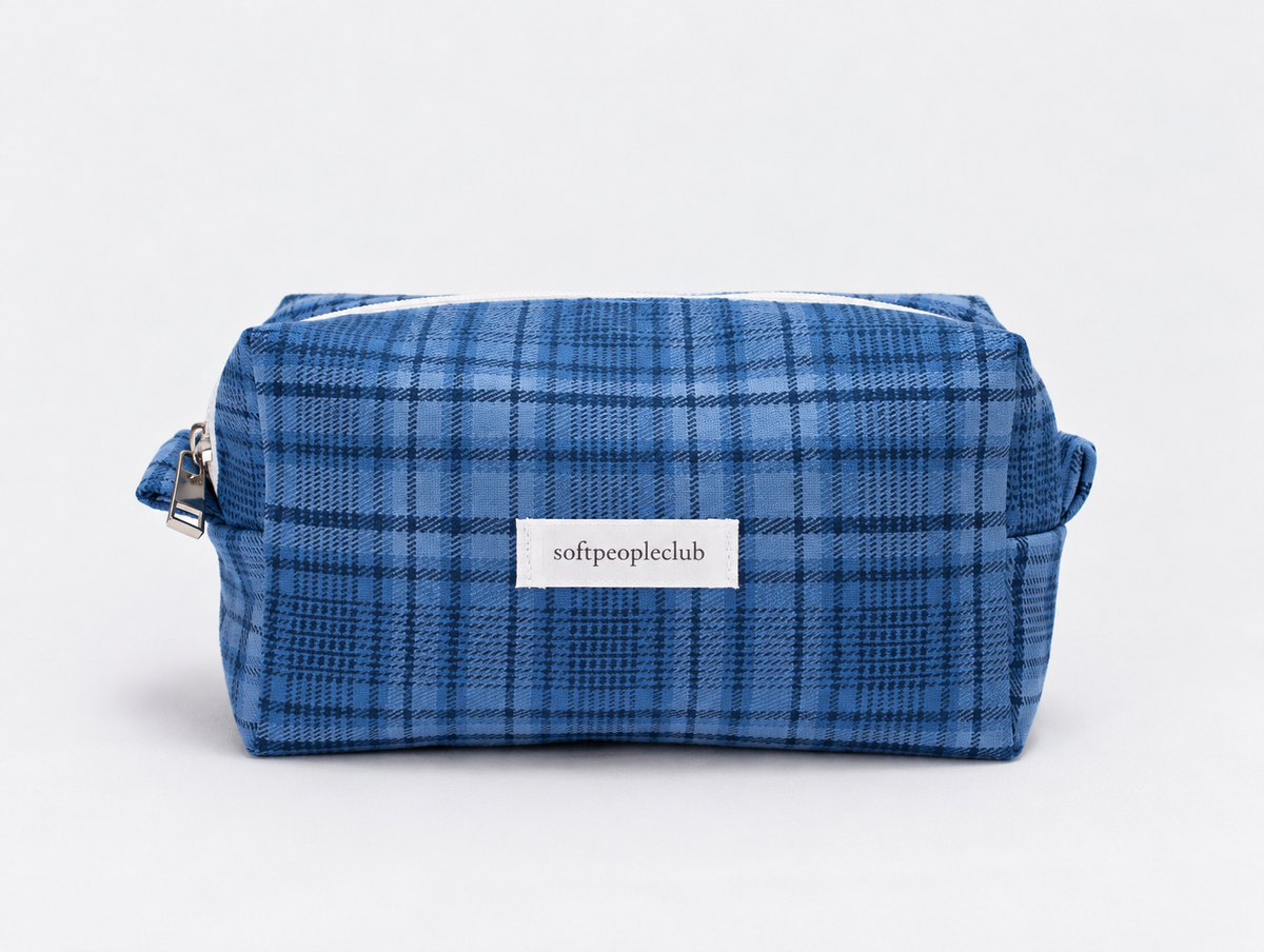 Plaid Makeup Bag in Blue Plaid, front