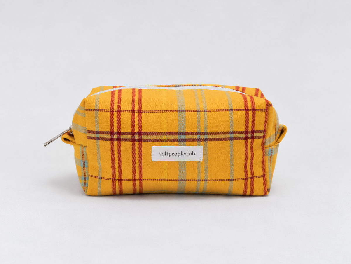 Brushed Plaid Makeup Bag in marigold, front
