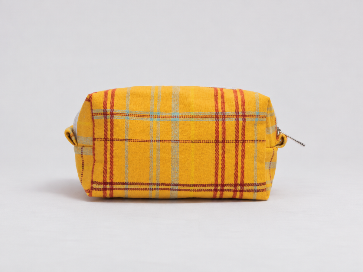 Brushed Plaid Makeup Bag in marigold, back