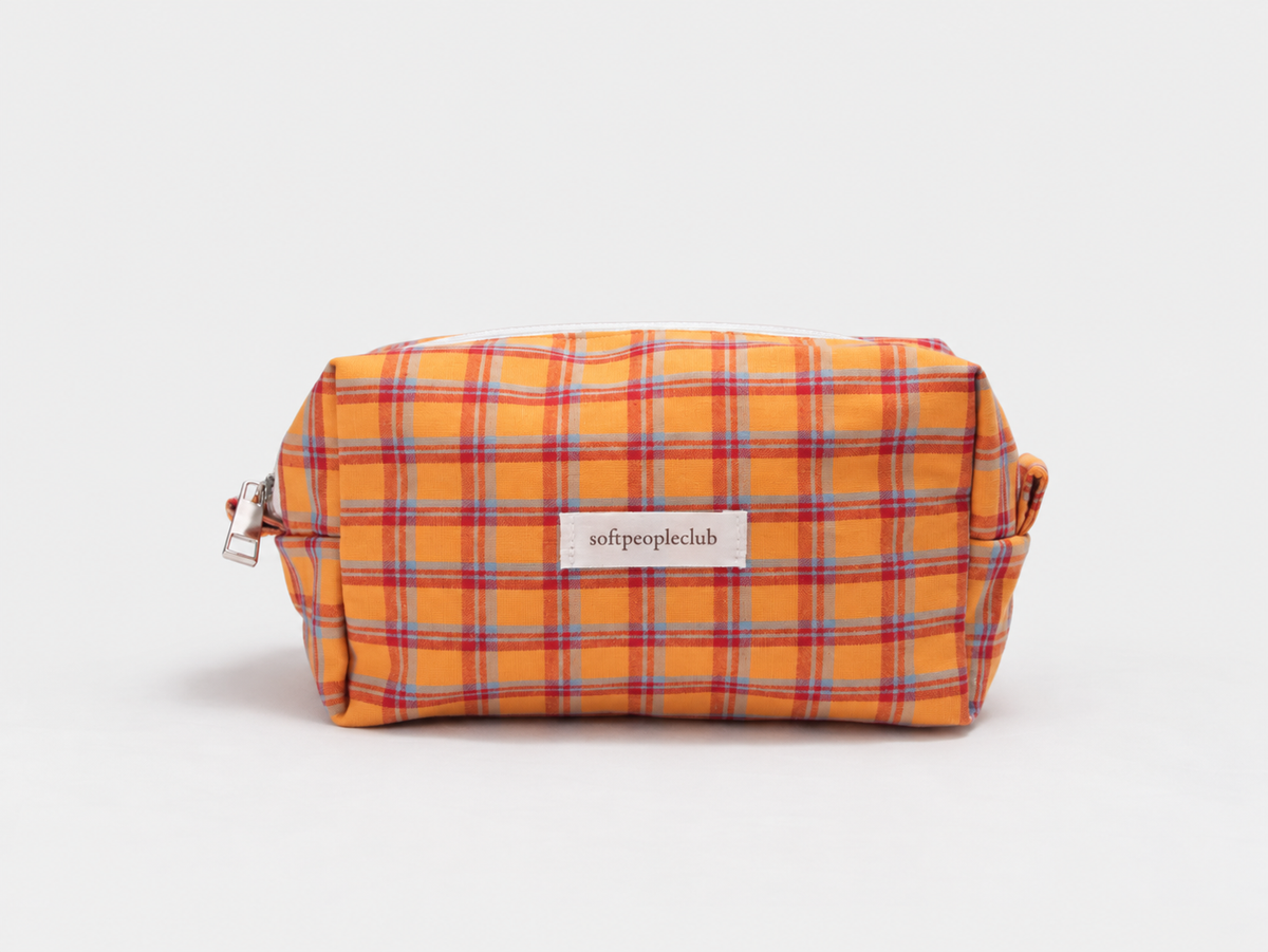 Picnic Check Makeup Bag in Orange Check, front