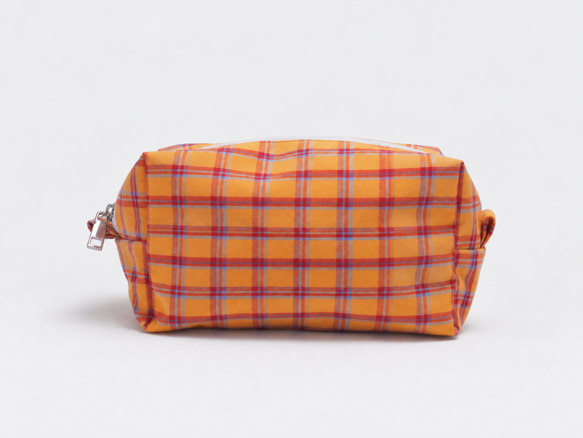 Picnic Check Makeup Bag in Orange Check, back