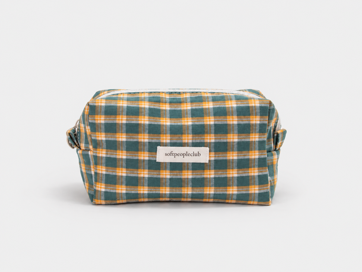 Picnic Check Makeup Bag in Green Check, front