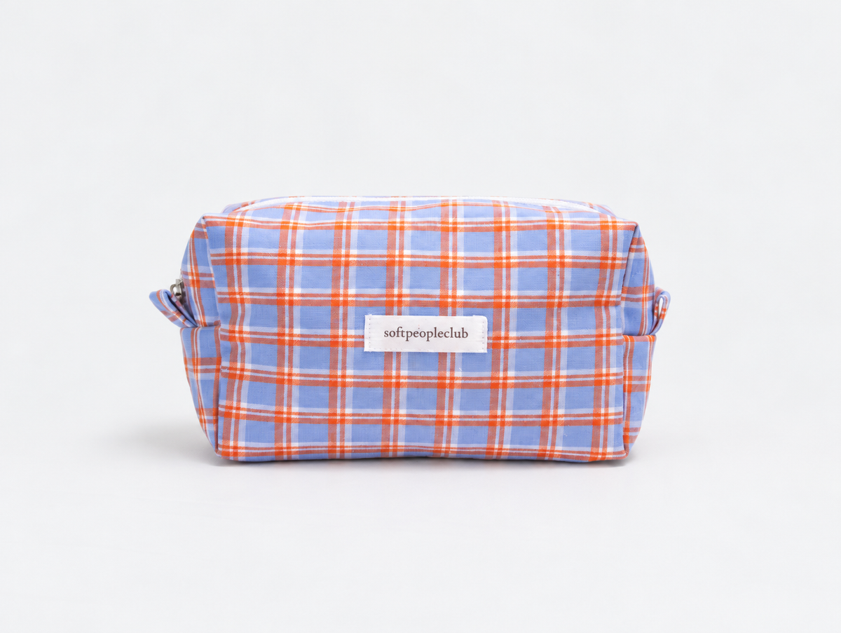 Picnic Check Makeup Bag in Light Blue Check, front