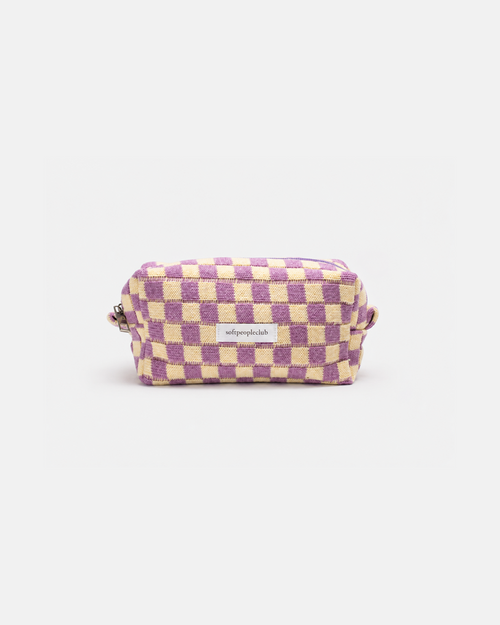 [cover] Knit Checkerboard Makeup Bag in Lilac Check