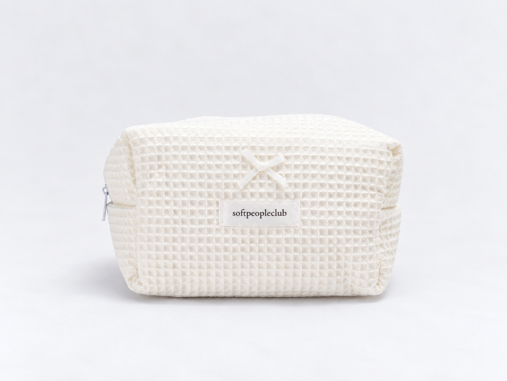 Padded Waffle Makeup Bag in Cream, front