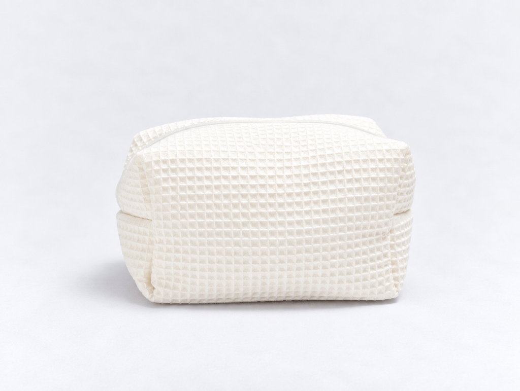 Padded Waffle Makeup Bag in Cream, back
