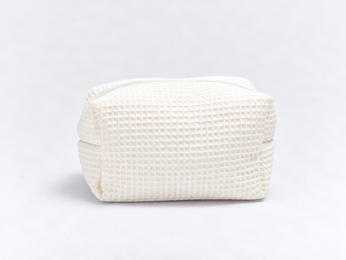 Padded Waffle Makeup Bag in Cream, back