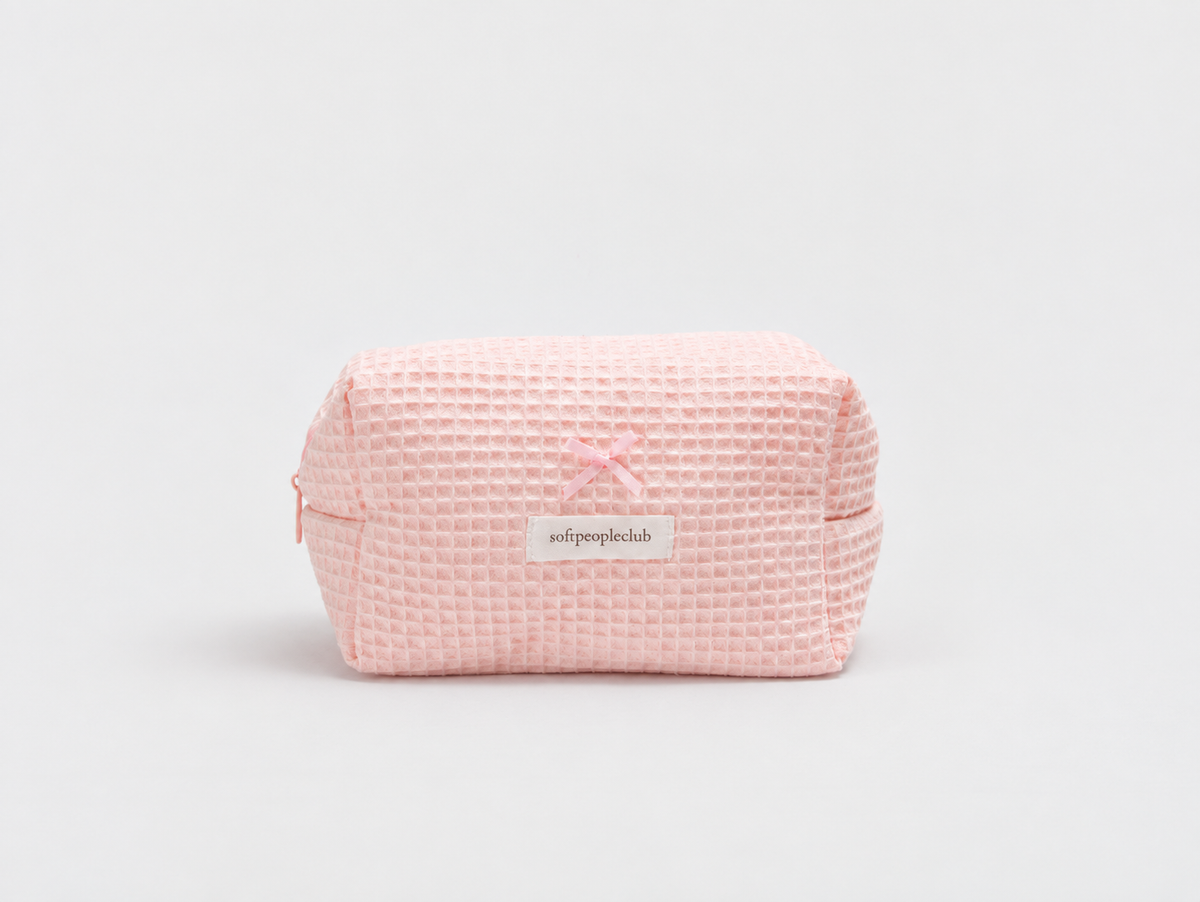 Padded Waffle Makeup Bag in Blush, front