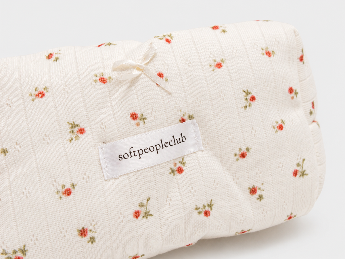 Padded Rosebud Makeup Bag, bow and label detail