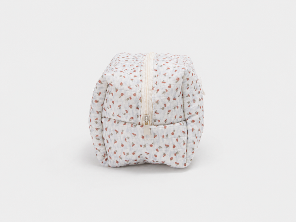 Padded Ditsy Floral Makeup Bag, side zip