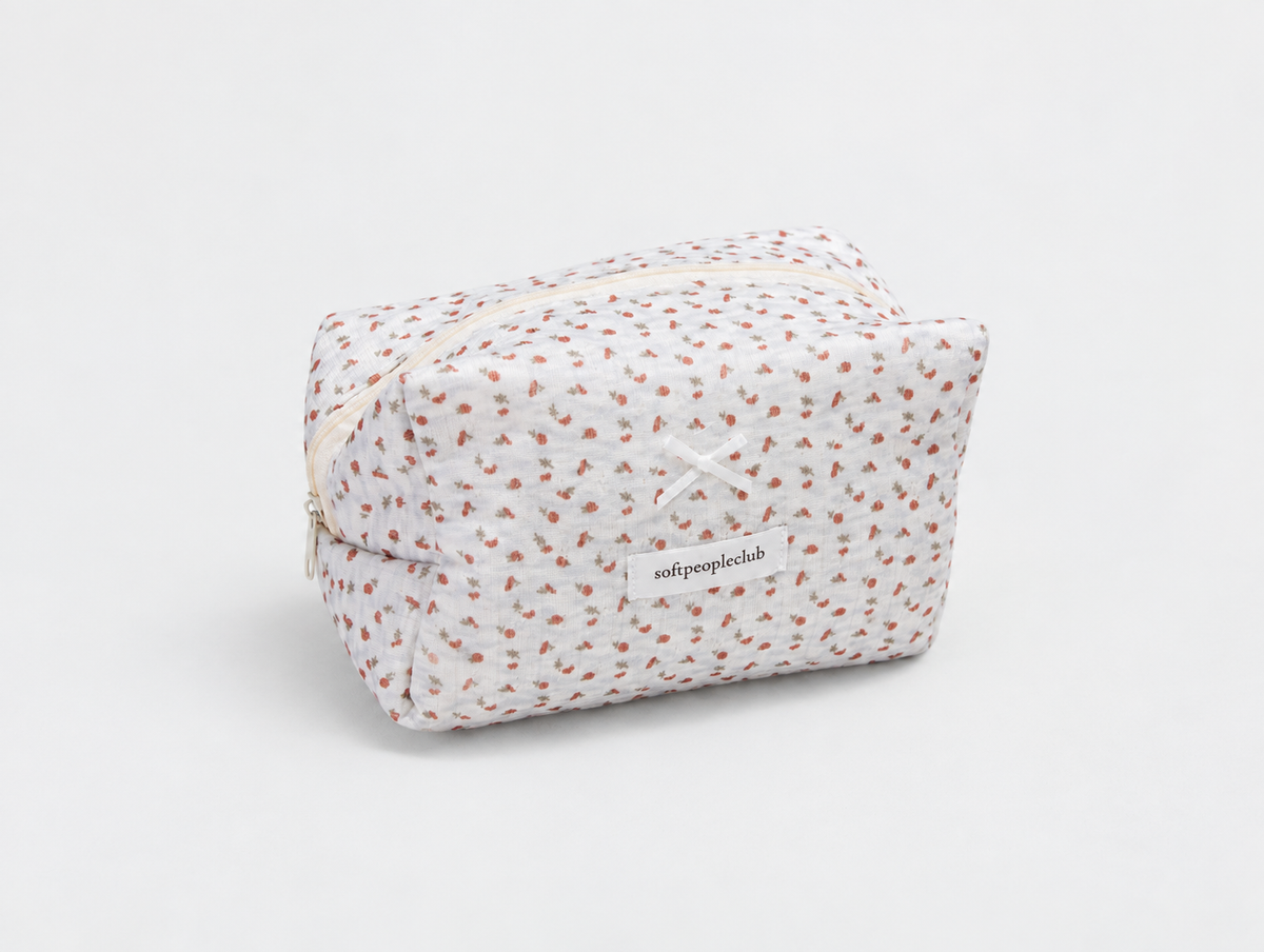 Padded Ditsy Floral Makeup Bag, angled view