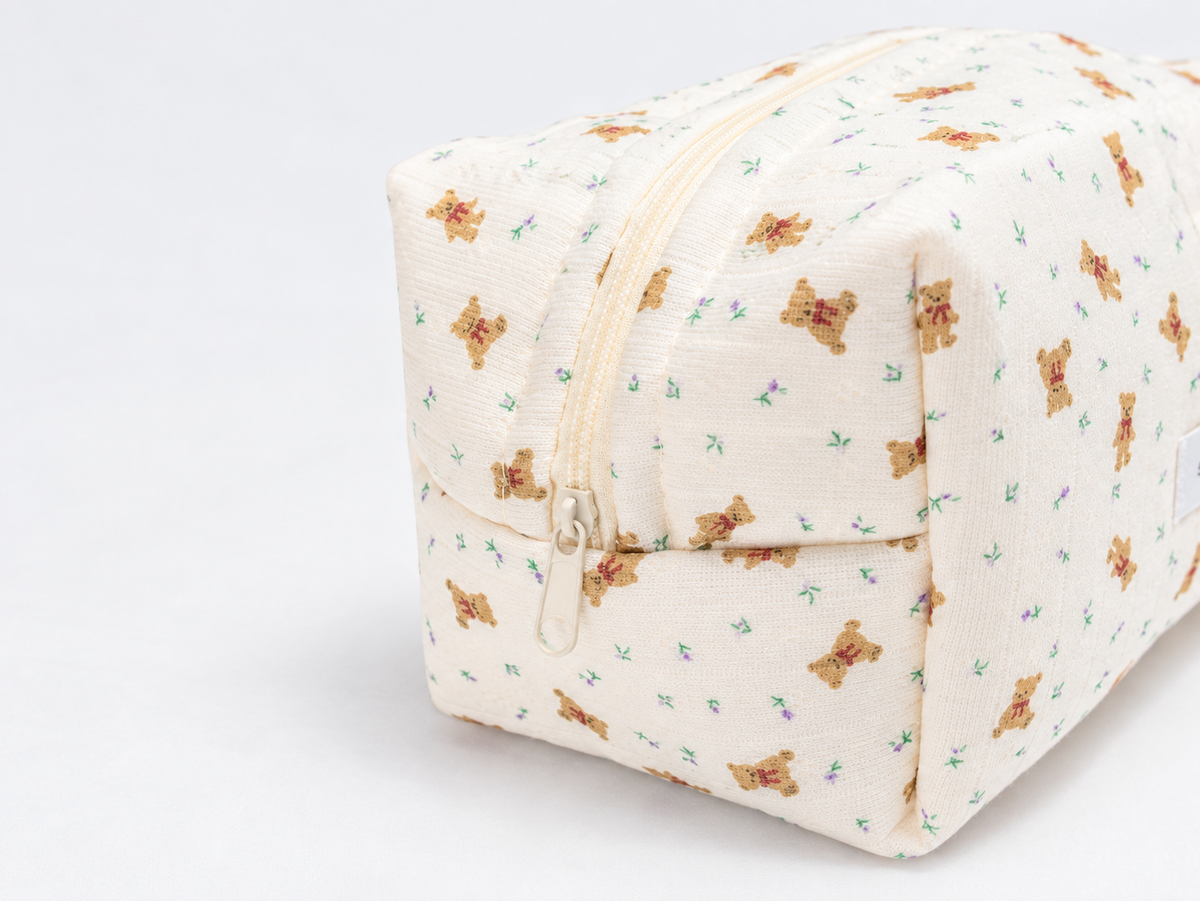 Padded Teddy Makeup Bag, zip pull detail