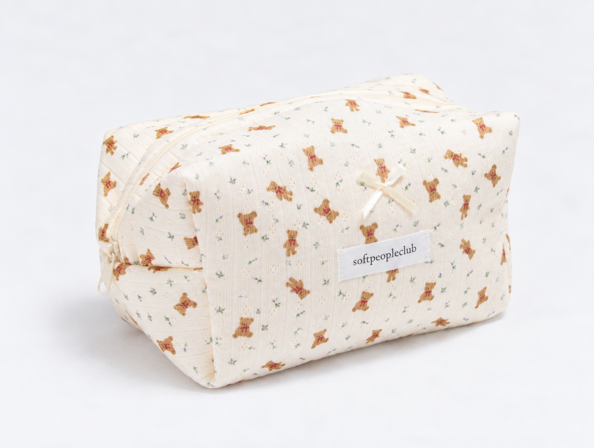 Padded Teddy Makeup Bag, angled view