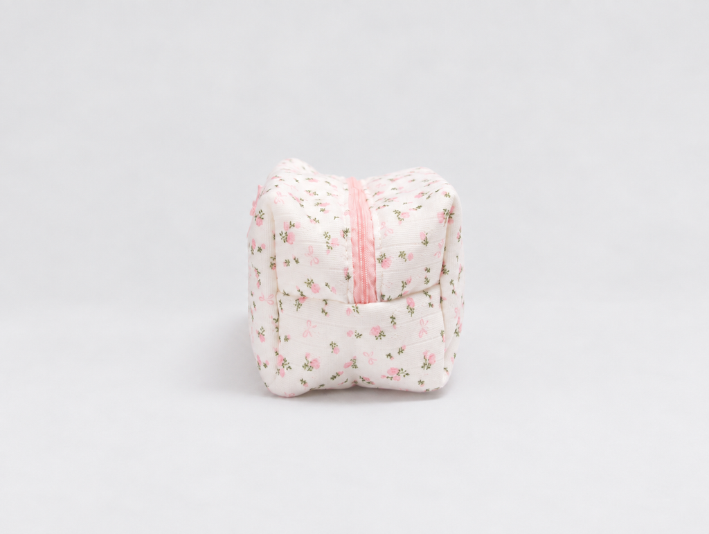 Padded Rose & Bow Makeup Bag, side zip