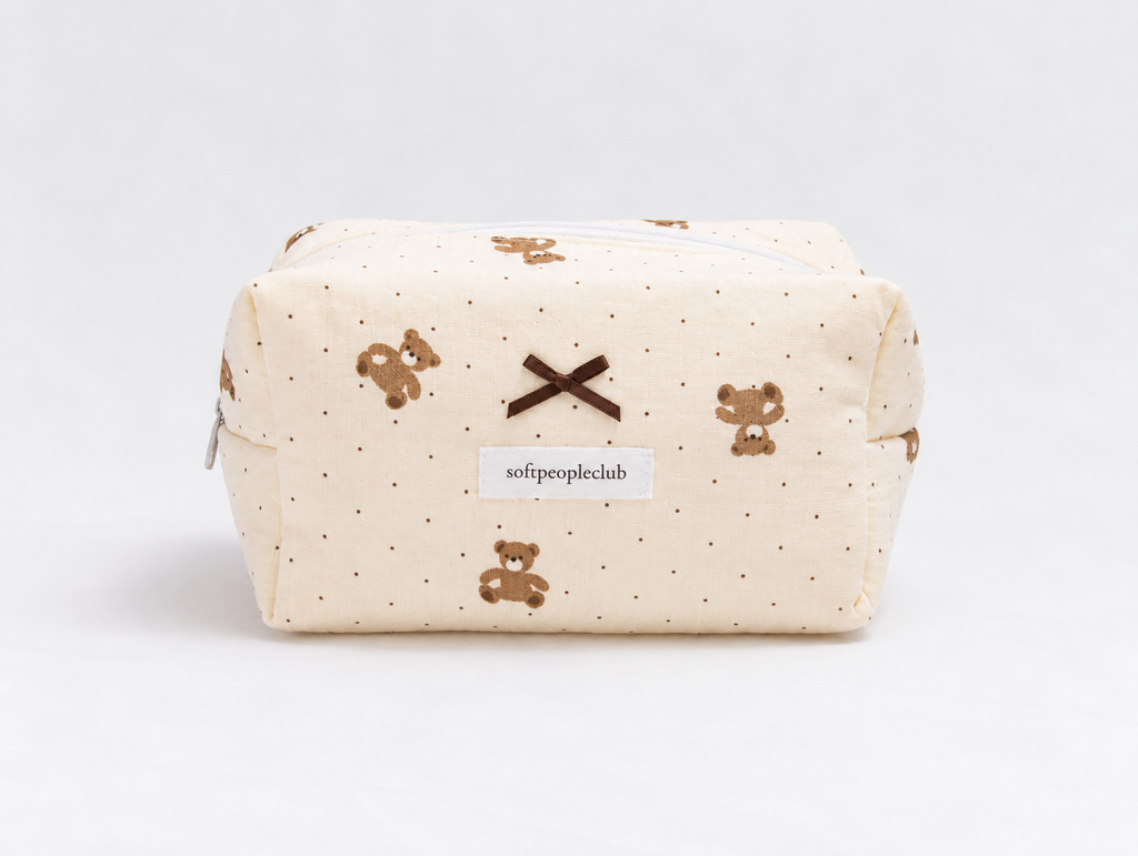 Padded Teddy Dot Makeup Bag, front