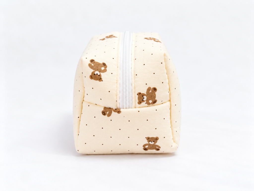 Padded Teddy Dot Makeup Bag, side zip