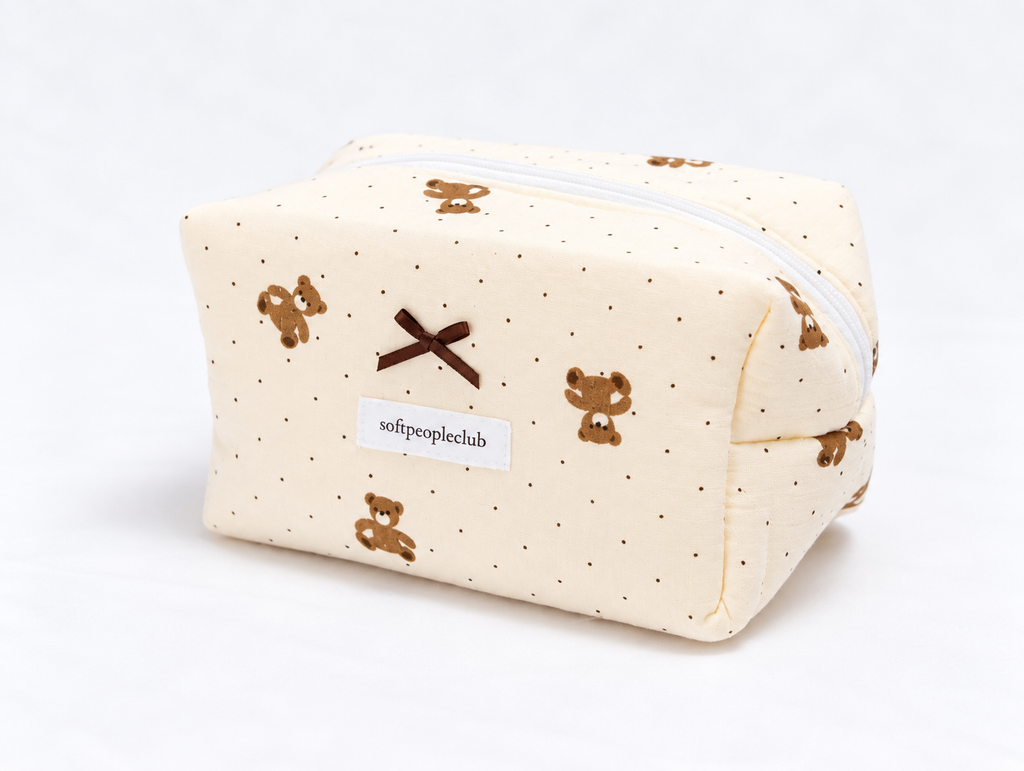 Padded Teddy Dot Makeup Bag, angled view
