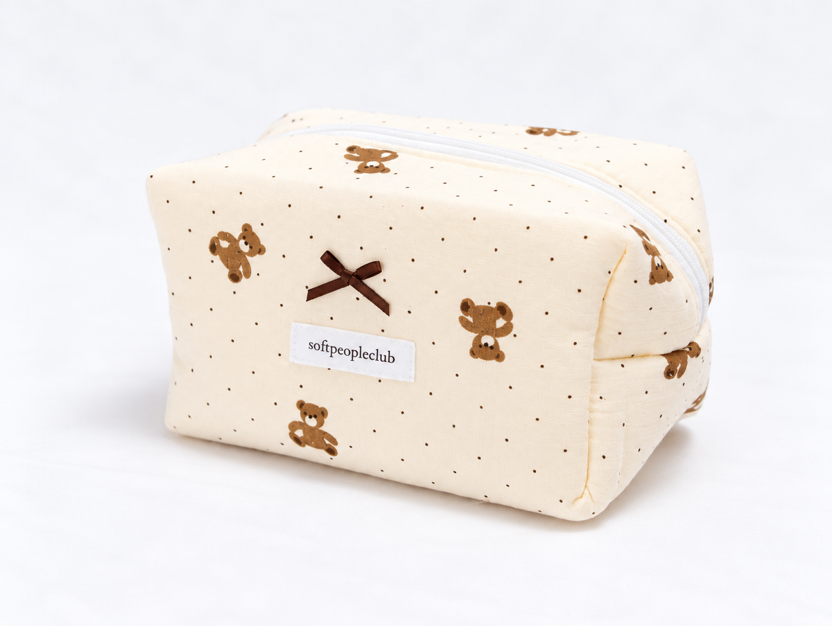 Padded Teddy Dot Makeup Bag, angled view