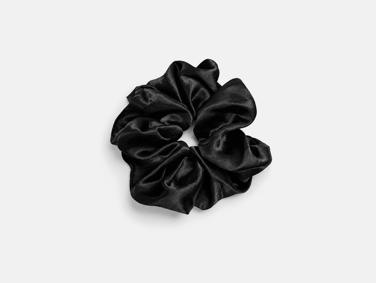 Satin Scrunchie in Black, flat lay