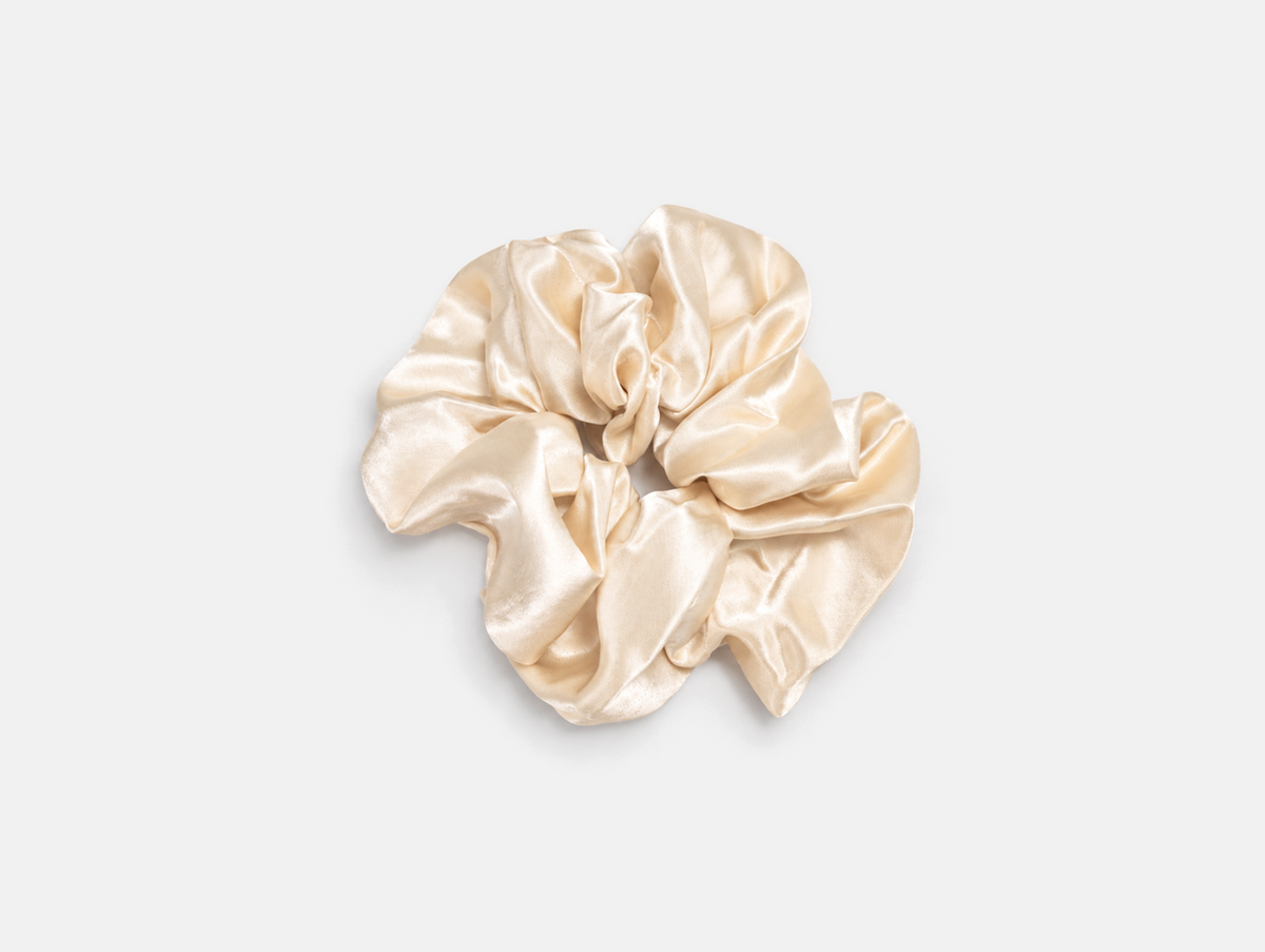 Satin Scrunchie in Champagne, flat lay