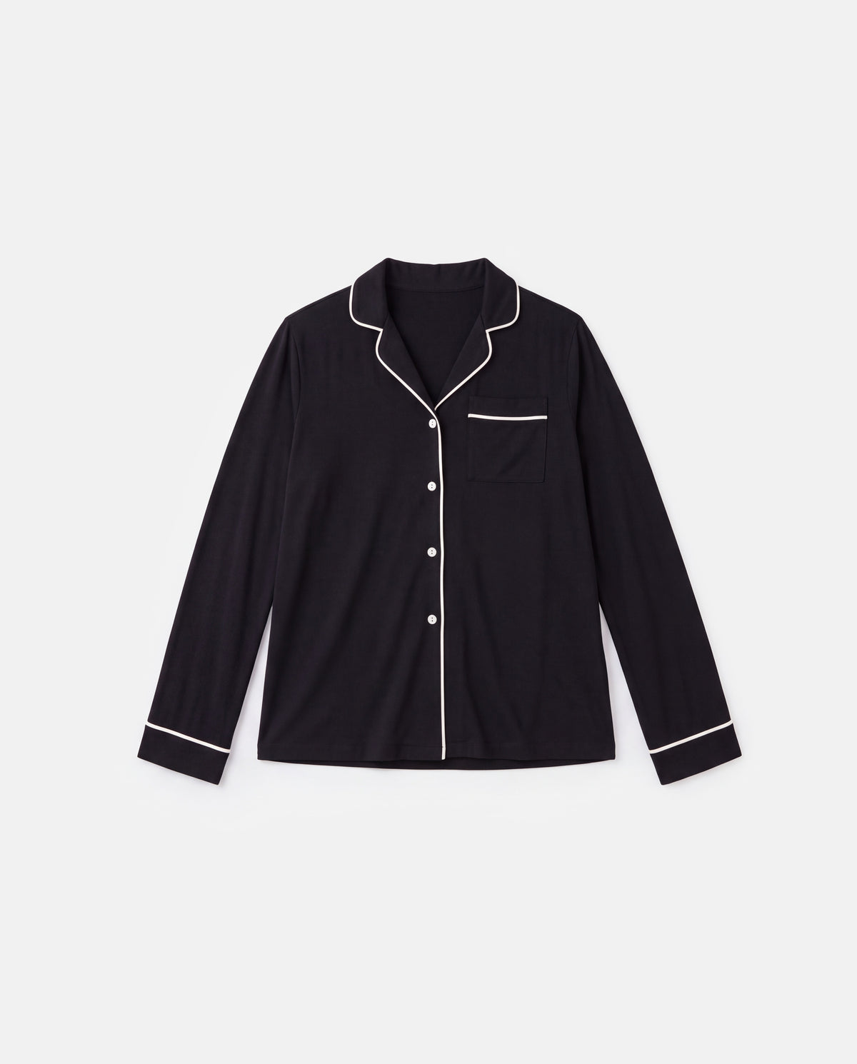 Piped Pajama Shirt in Black, flat lay