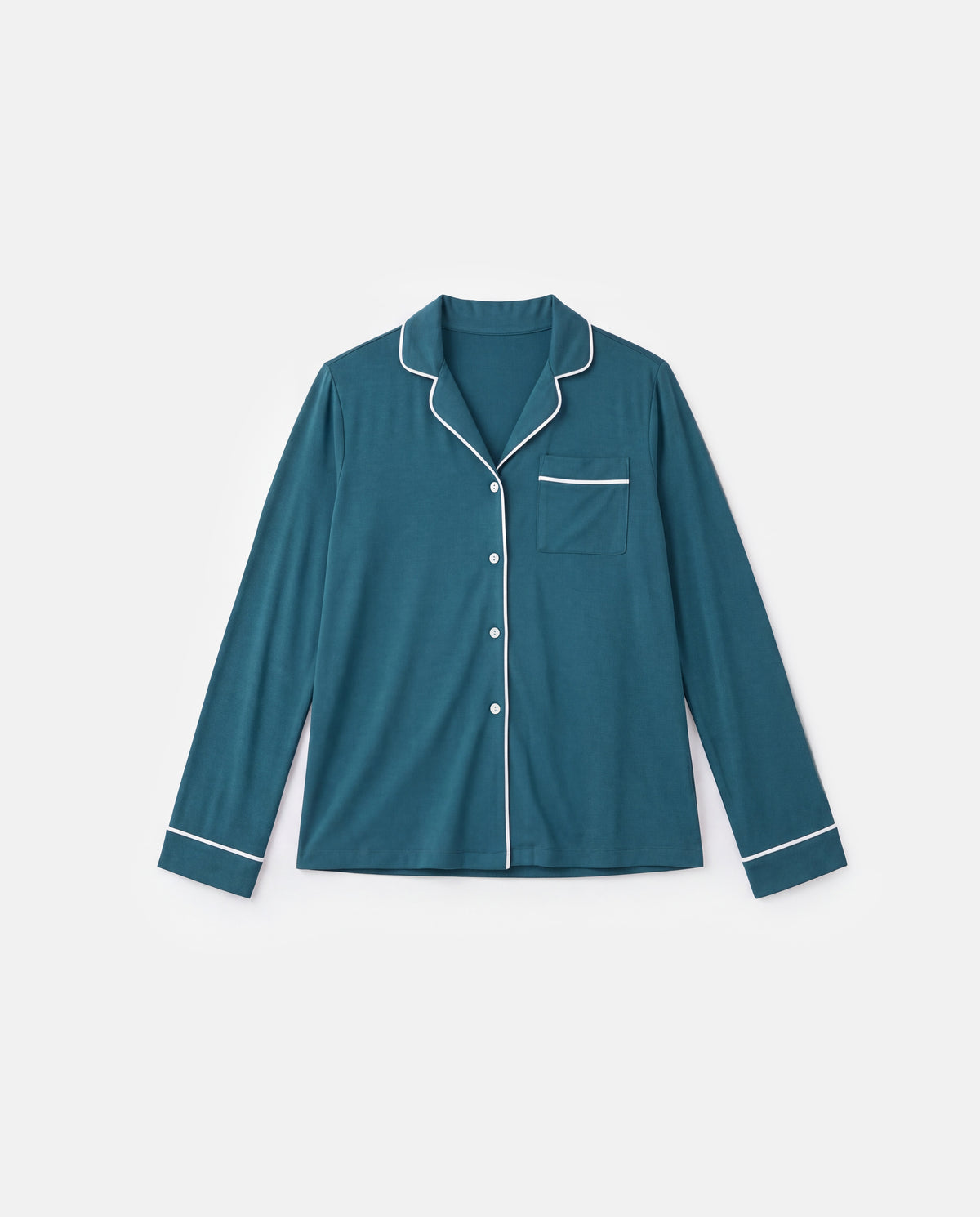 Piped Pajama Shirt in Teal, flat lay
