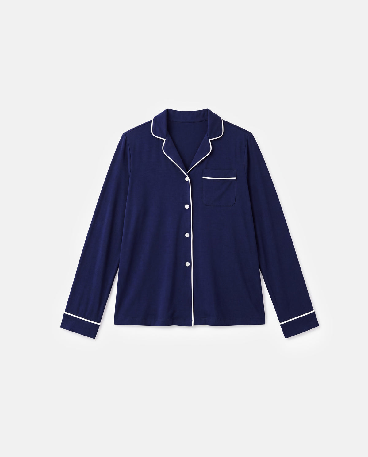 Piped Pajama Shirt in Navy, flat lay