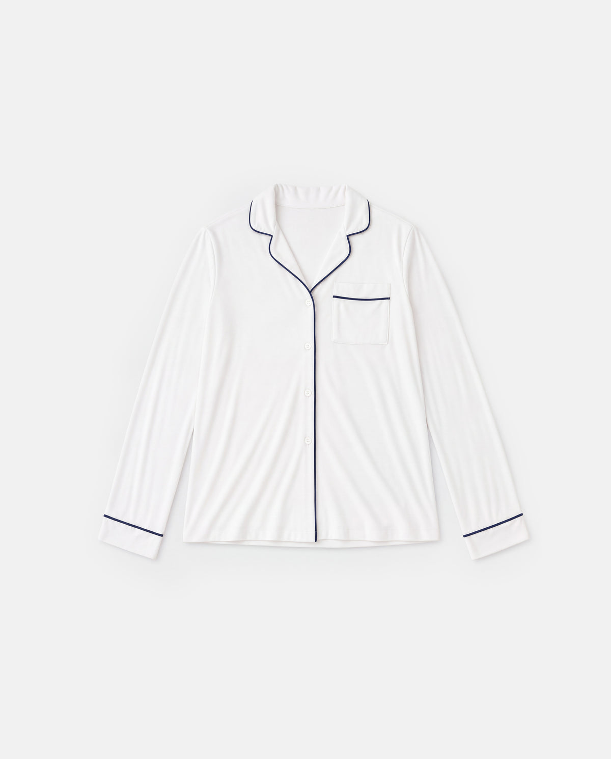 Piped Pajama Shirt in White, flat lay